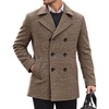 COOFANDY Men’s Double Breasted Pea Coat Winter Overcoat Short Trench Coat Notched Collar(Brown Plaid)