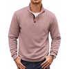 COOFANDY Mens Quarter Button Sweatshirt Long Sleeve Pullover Waffle Casual Stand Collar Sweater(Dusty Pink)