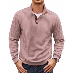 COOFANDY Mens Quarter Button Sweatshirt Long Sleeve Pullover Waffle Casual Stand Collar Sweater(Dusty Pink)