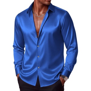 COOFANDY Mens Satin Dress Shirts Long Sleeve Shiny Button Down Shirt(Royal Blue)