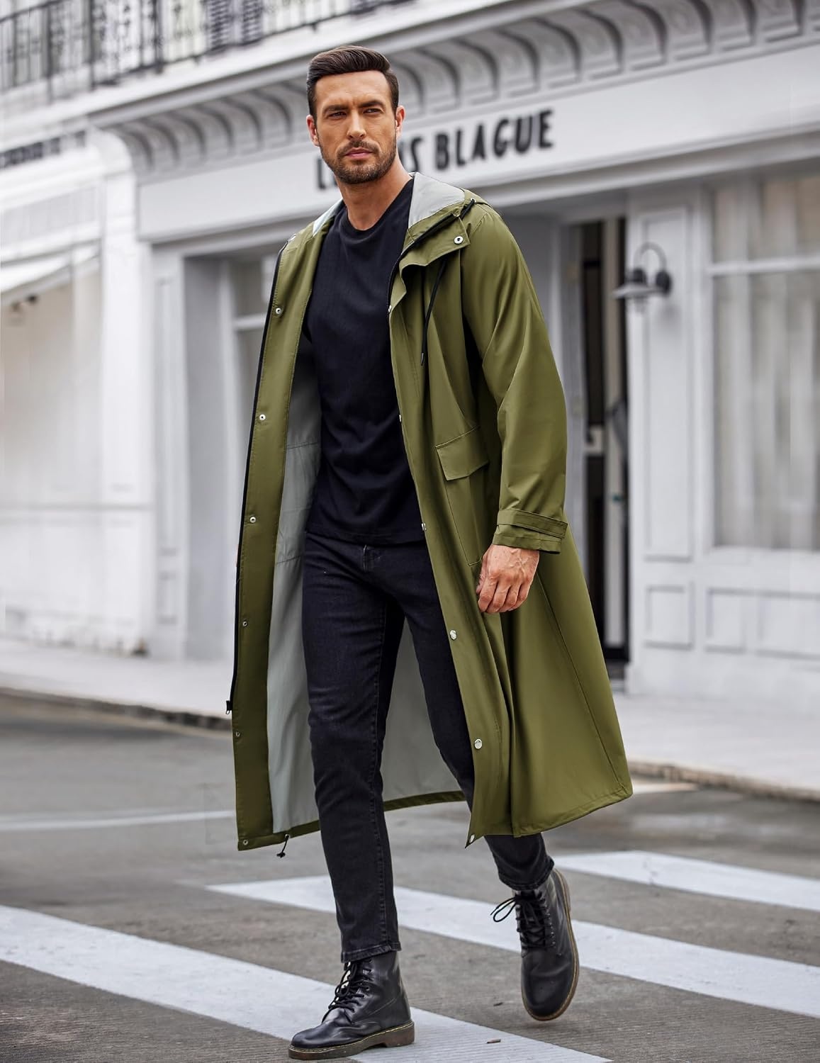 image:imageCOOFANDY Long Rain Coats for Men Waterproof Trench Jacket with HoodArmy Green