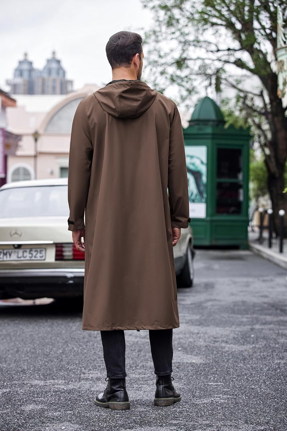 image:imageCOOFANDY Long Rain Coats for Men Waterproof Trench Jacket with HoodBrown