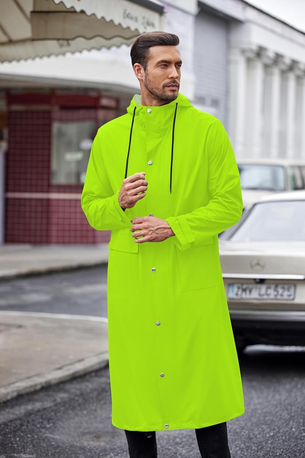 image:imageCOOFANDY Long Rain Coats for Men Waterproof Trench Jacket with HoodFluorescent Green