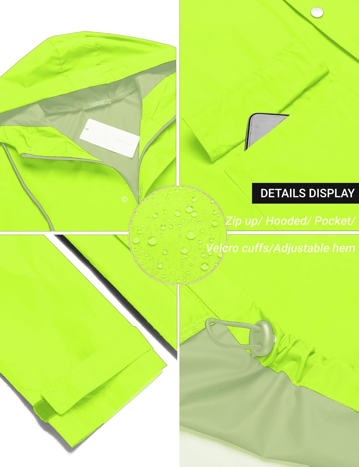 image:imageCOOFANDY Long Rain Coats for Men Waterproof Trench Jacket with HoodFluorescent Green