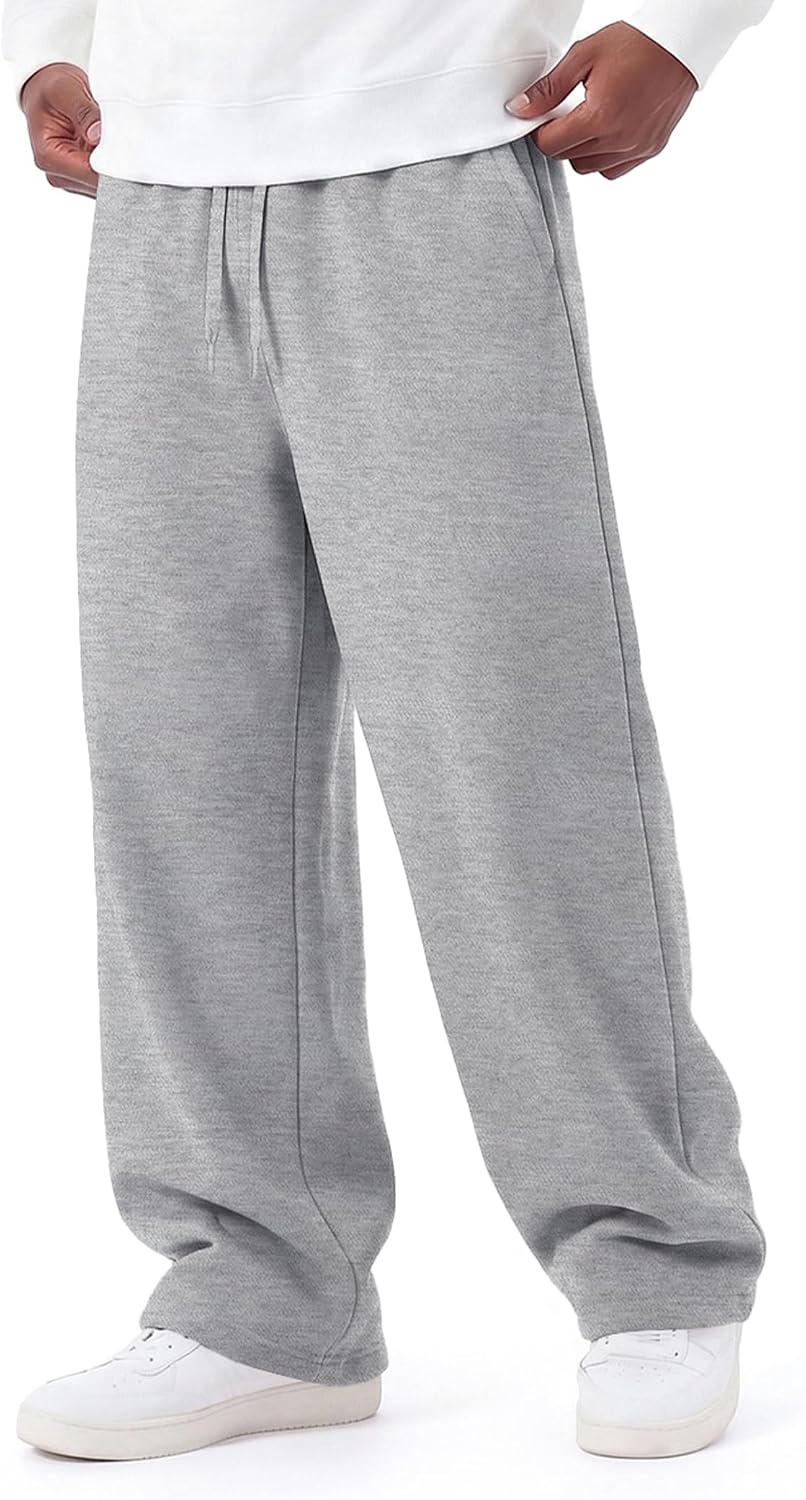 image:imageCOOFANDY Mens Baggy Sweatpants Wide Leg Cotton Fleece Open Bottom Sweatpant1heather Greyfleece