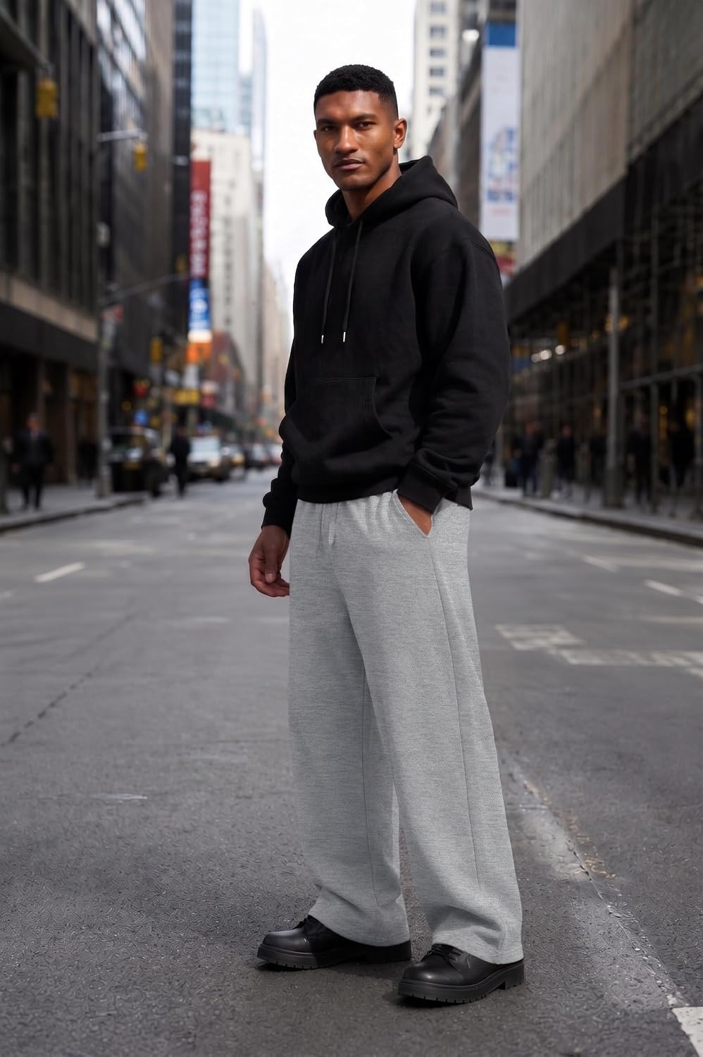 image:imageCOOFANDY Mens Baggy Sweatpants Wide Leg Cotton Fleece Open Bottom Sweatpant1heather Greyfleece