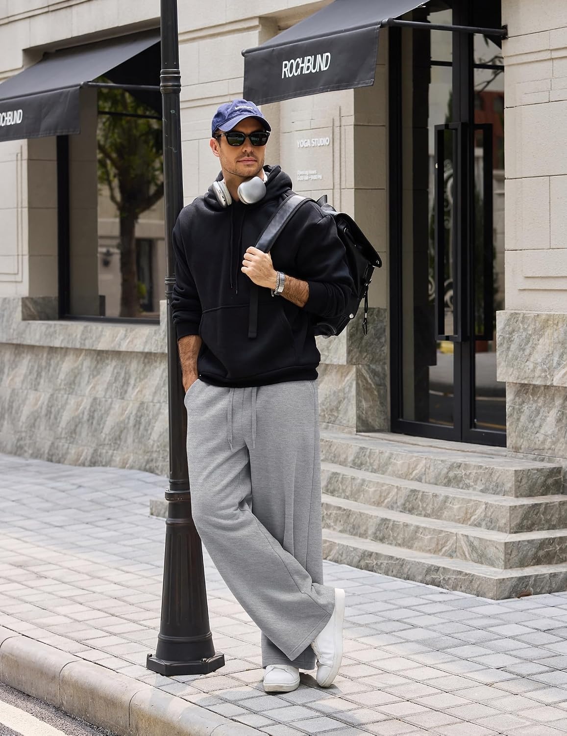 image:imageCOOFANDY Mens Baggy Sweatpants Wide Leg Cotton Fleece Open Bottom Sweatpant1heather Greyfleece