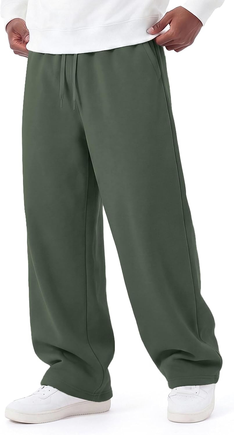 image:imageCOOFANDY Mens Baggy Sweatpants Wide Leg Cotton Fleece Open Bottom SweatpantDark Greenfleece