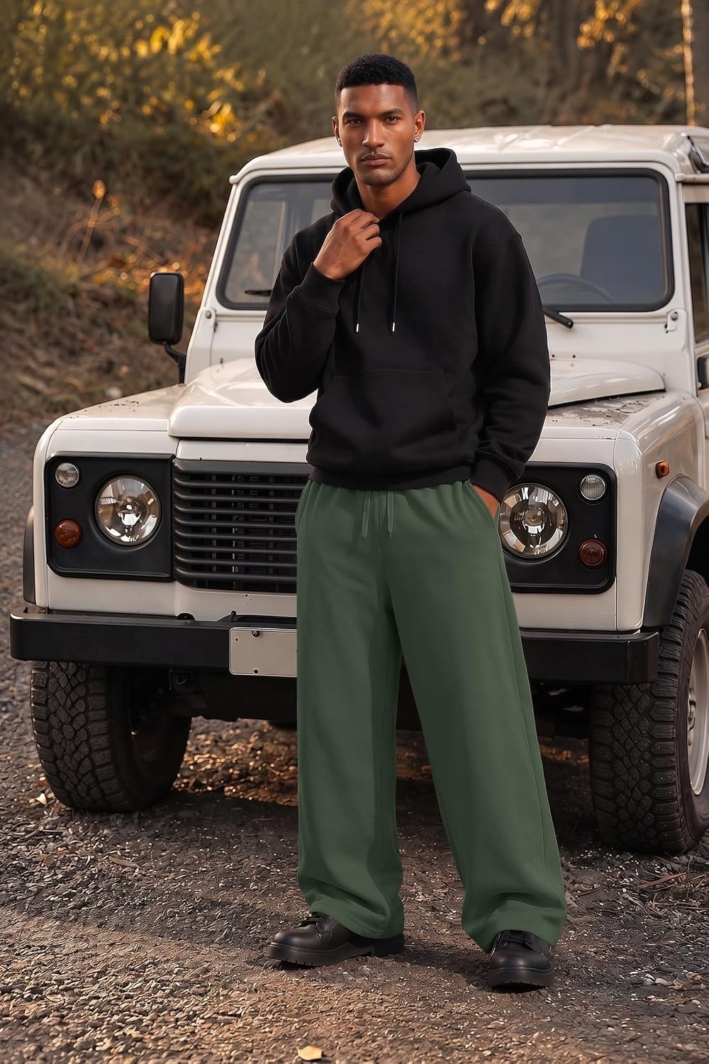 image:imageCOOFANDY Mens Baggy Sweatpants Wide Leg Cotton Fleece Open Bottom SweatpantDark Greenfleece
