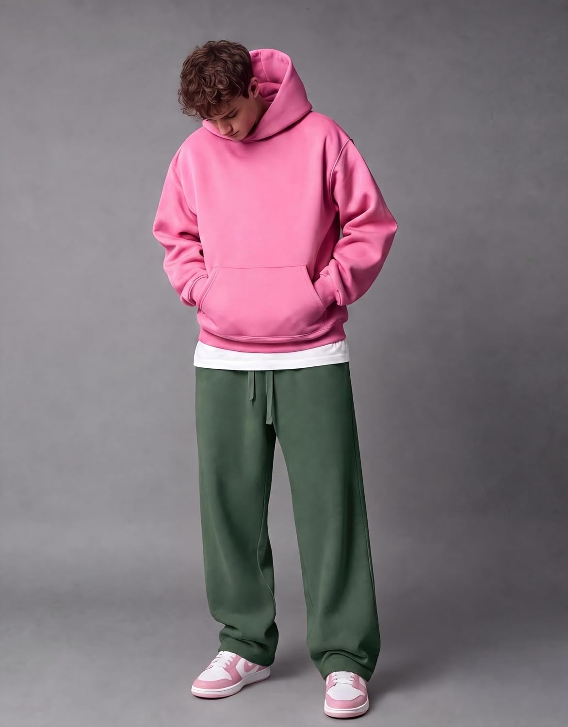 image:imageCOOFANDY Mens Baggy Sweatpants Wide Leg Cotton Fleece Open Bottom SweatpantDark Greenfleece