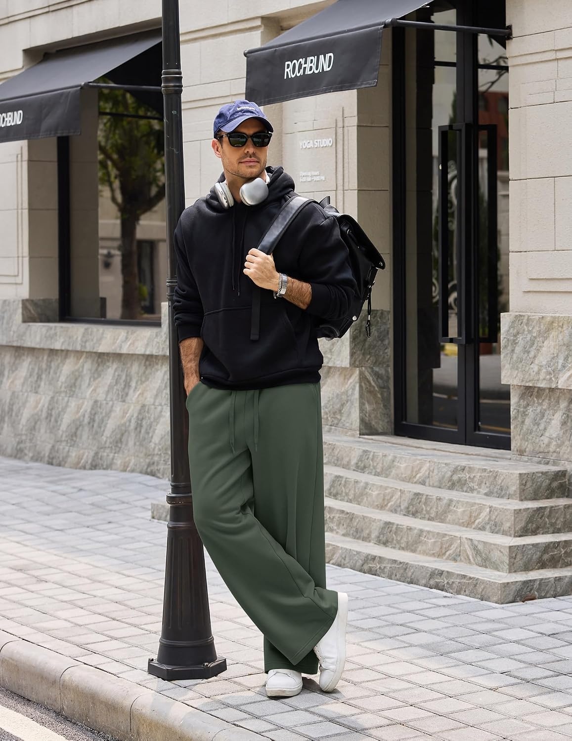 image:imageCOOFANDY Mens Baggy Sweatpants Wide Leg Cotton Fleece Open Bottom SweatpantDark Greenfleece