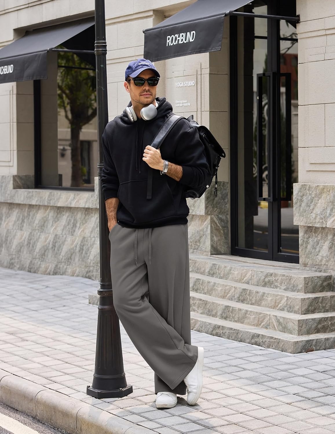 image:imageCOOFANDY Mens Baggy Sweatpants Wide Leg Cotton Fleece Open Bottom SweatpantDark Greyfleece