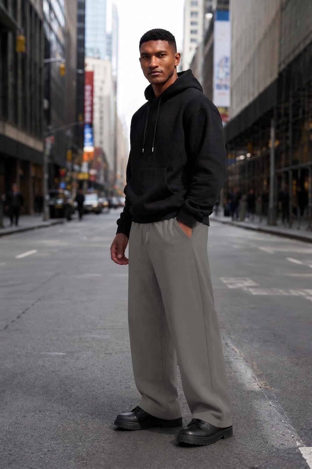 image:imageCOOFANDY Mens Baggy Sweatpants Wide Leg Cotton Fleece Open Bottom SweatpantDark Greyfleece