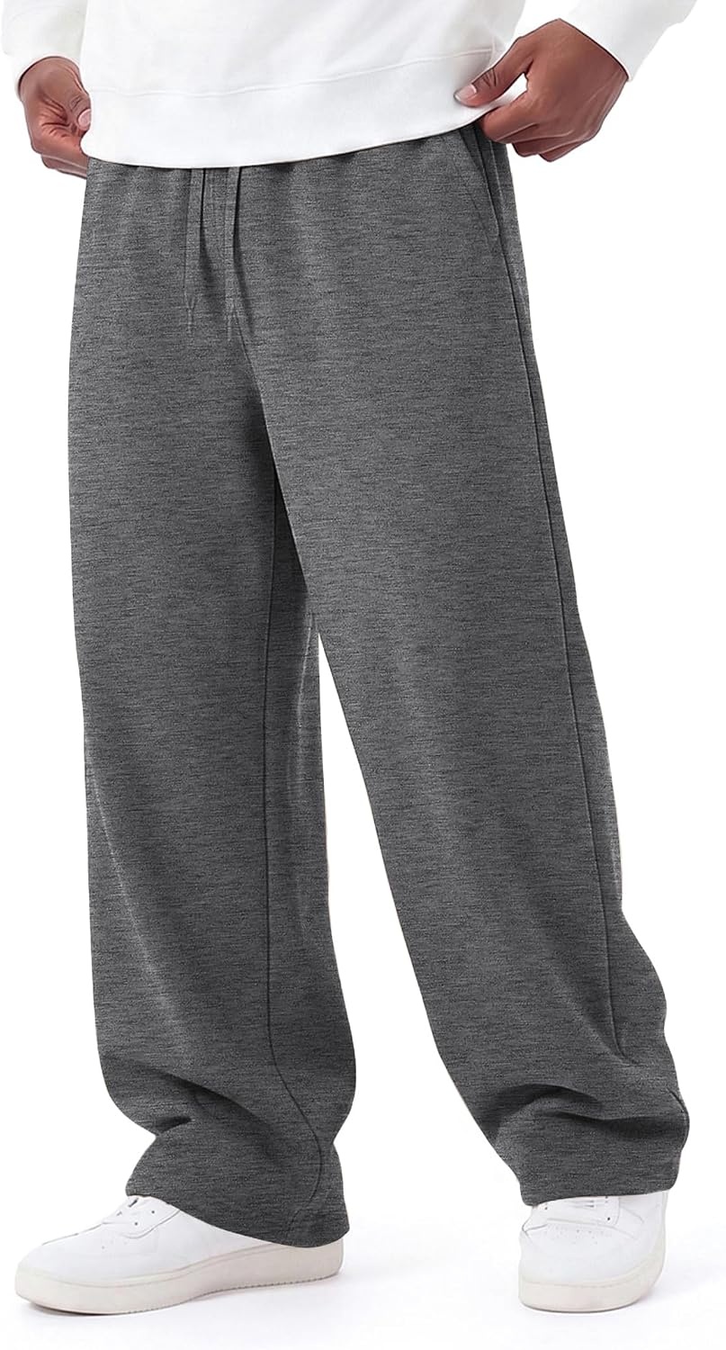 image:imageCOOFANDY Mens Baggy Sweatpants Wide Leg Cotton Fleece Open Bottom SweatpantDark Heather Greyfleece