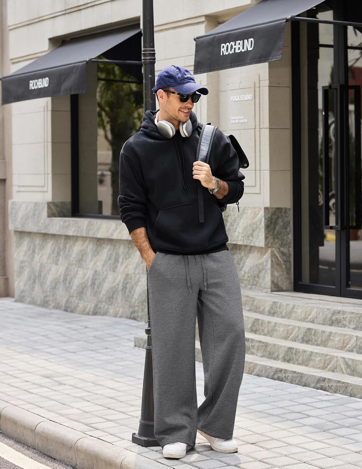 image:imageCOOFANDY Mens Baggy Sweatpants Wide Leg Cotton Fleece Open Bottom SweatpantDark Heather Greyfleece