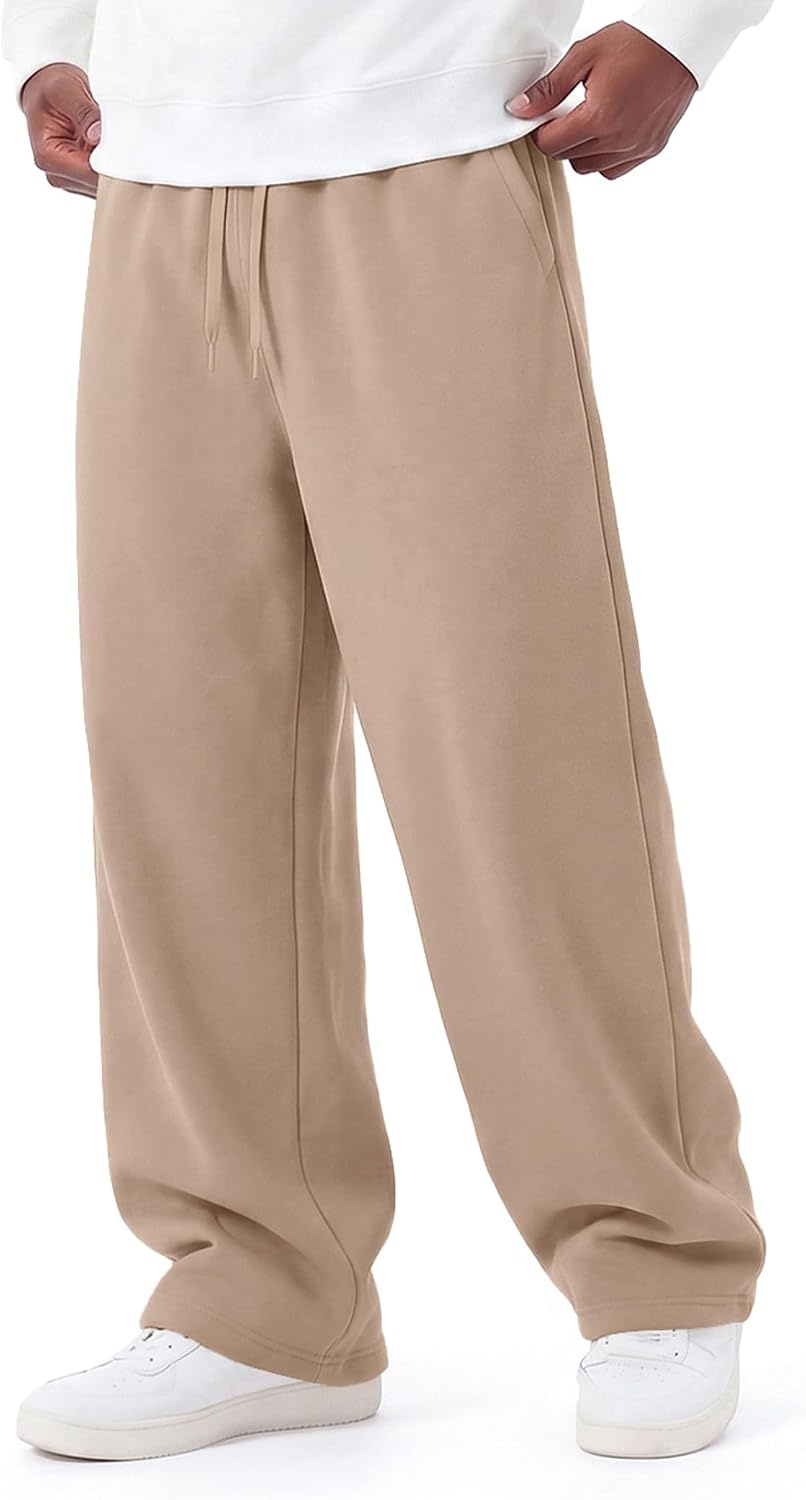 image:imageCOOFANDY Mens Baggy Sweatpants Wide Leg Cotton Fleece Open Bottom SweatpantDark Khakifleece