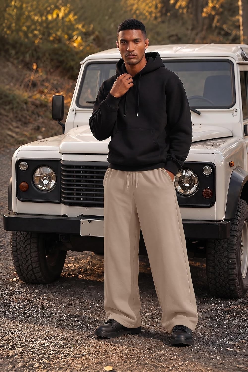 image:imageCOOFANDY Mens Baggy Sweatpants Wide Leg Cotton Fleece Open Bottom SweatpantDark Khakifleece