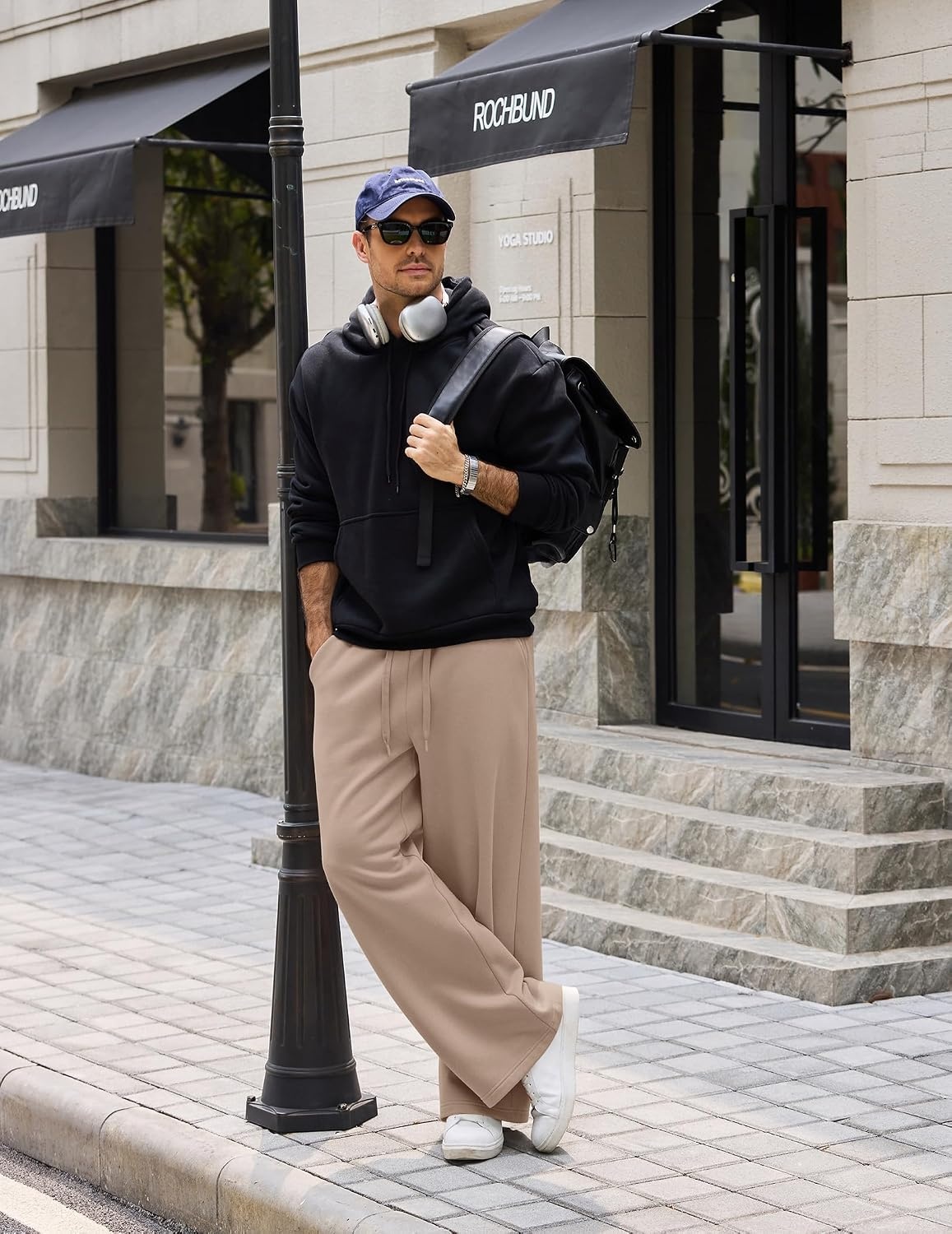 image:imageCOOFANDY Mens Baggy Sweatpants Wide Leg Cotton Fleece Open Bottom SweatpantDark Khakifleece