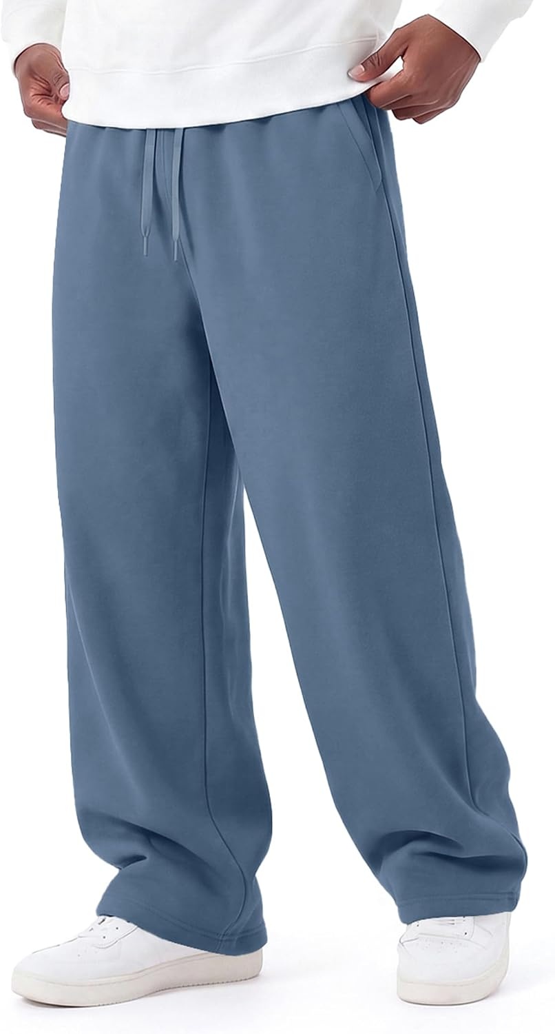 image:imageCOOFANDY Mens Baggy Sweatpants Wide Leg Cotton Fleece Open Bottom SweatpantDenim Blue