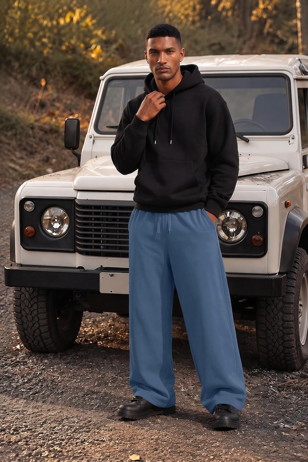 image:imageCOOFANDY Mens Baggy Sweatpants Wide Leg Cotton Fleece Open Bottom SweatpantDenim Blue