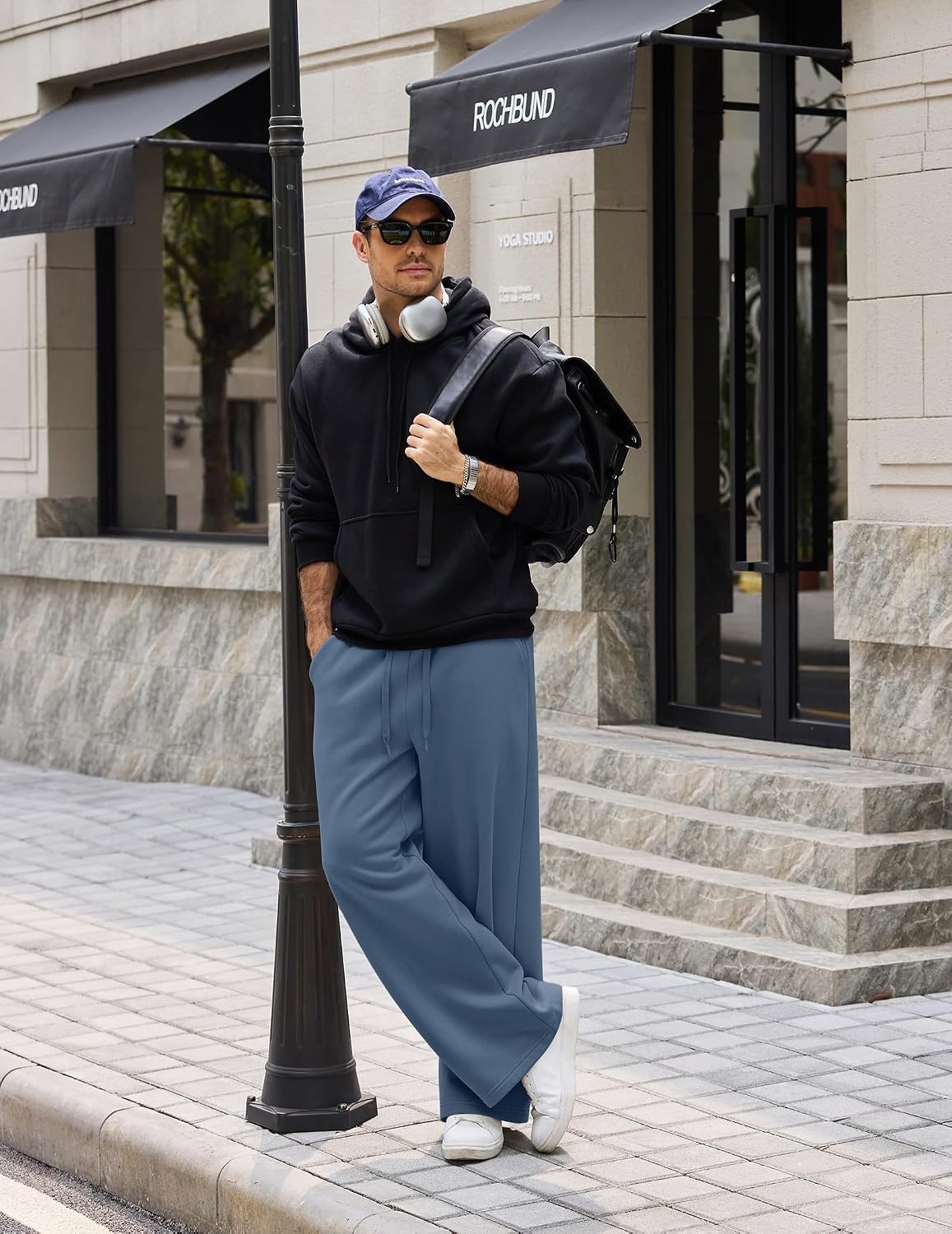 image:imageCOOFANDY Mens Baggy Sweatpants Wide Leg Cotton Fleece Open Bottom SweatpantDenim Blue