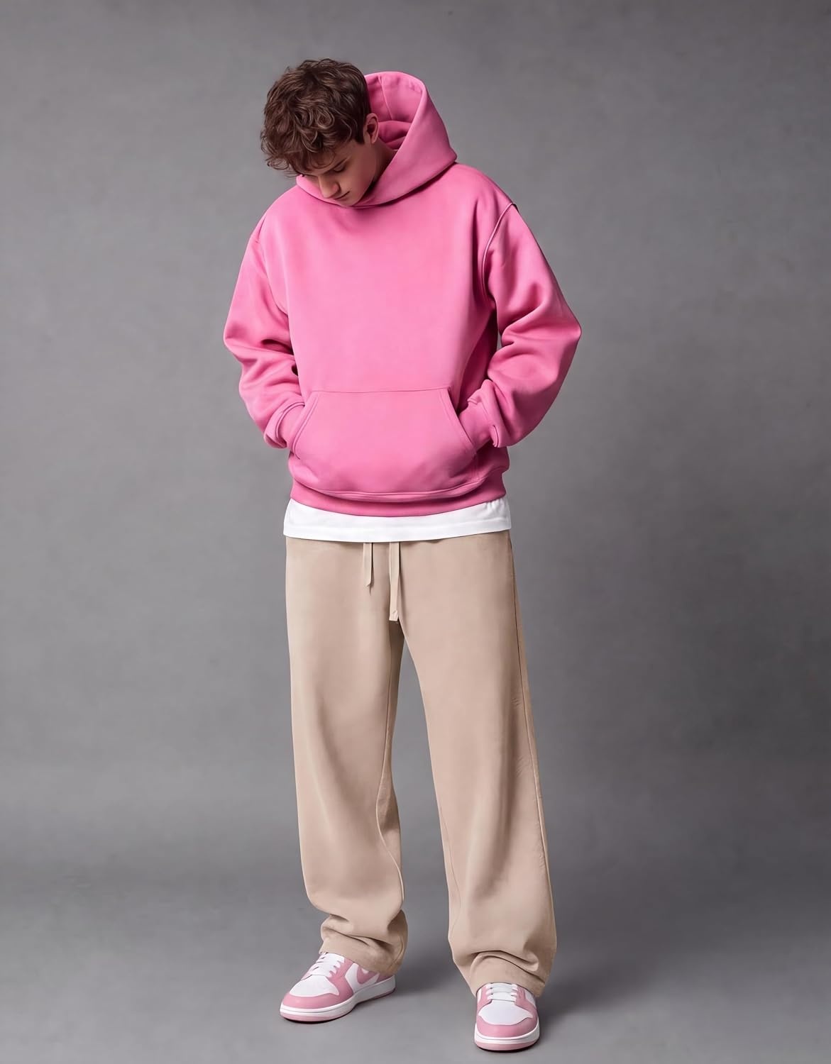 image:imageCOOFANDY Mens Baggy Sweatpants Wide Leg Cotton Fleece Open Bottom SweatpantKhakifleece