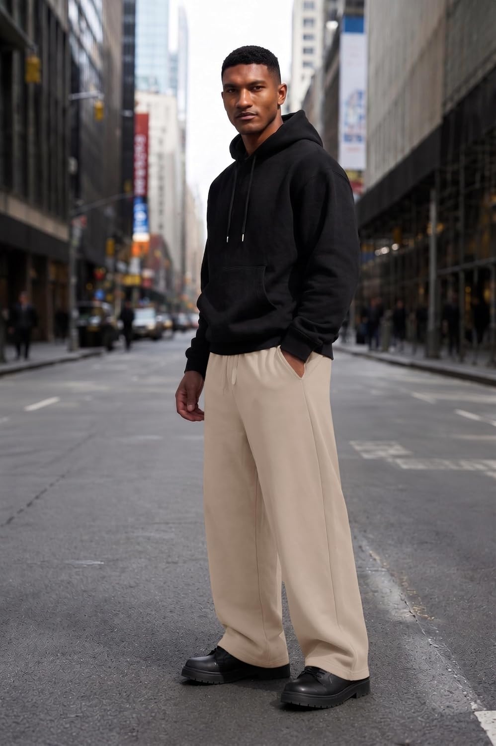 image:imageCOOFANDY Mens Baggy Sweatpants Wide Leg Cotton Fleece Open Bottom SweatpantKhakifleece