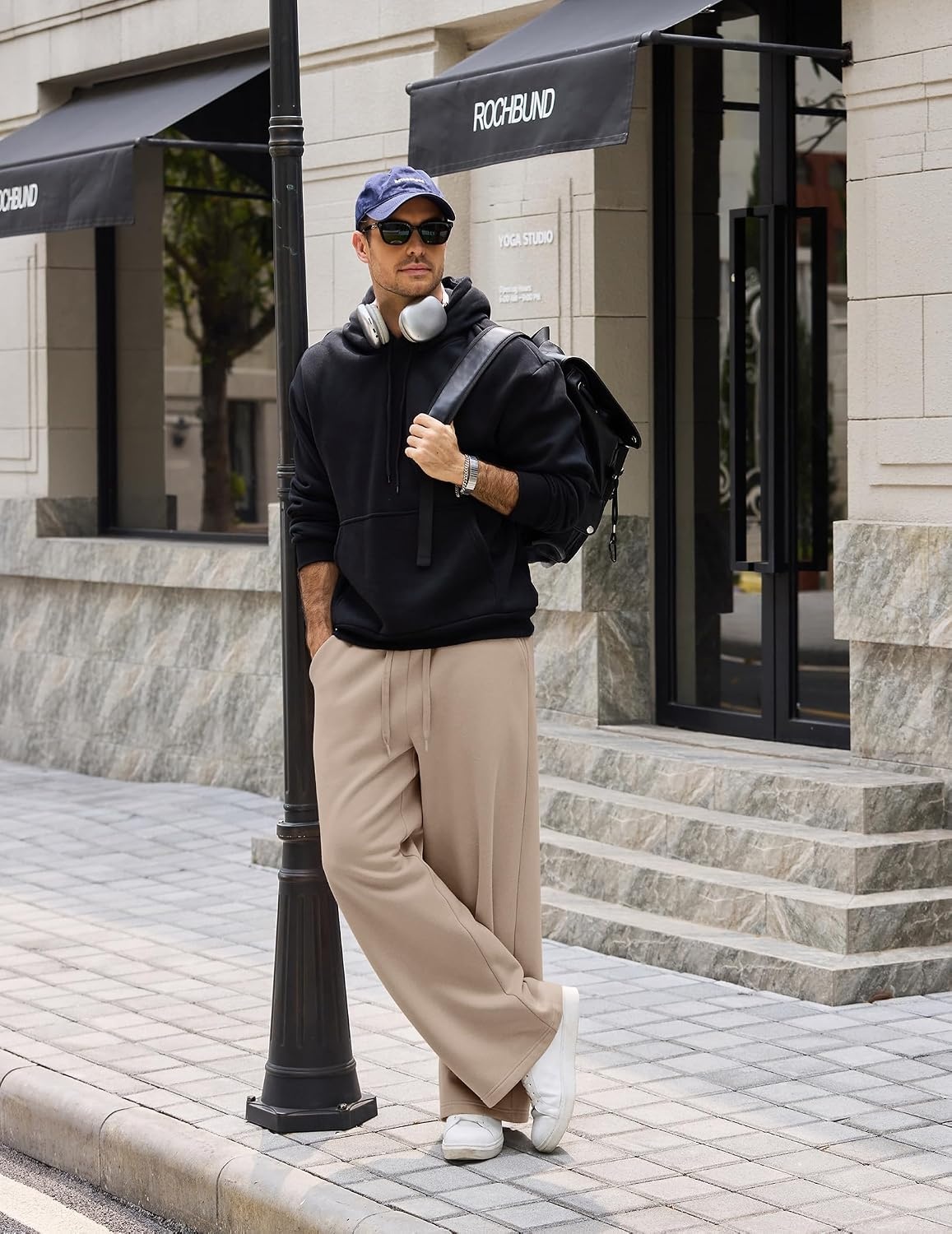 image:imageCOOFANDY Mens Baggy Sweatpants Wide Leg Cotton Fleece Open Bottom SweatpantKhakifleece