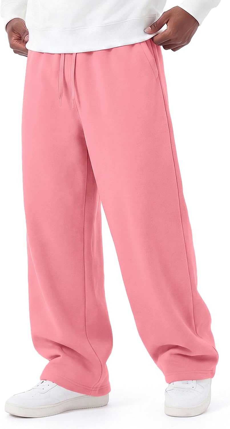 image:imageCOOFANDY Mens Baggy Sweatpants Wide Leg Cotton Fleece Open Bottom SweatpantPinkfleece