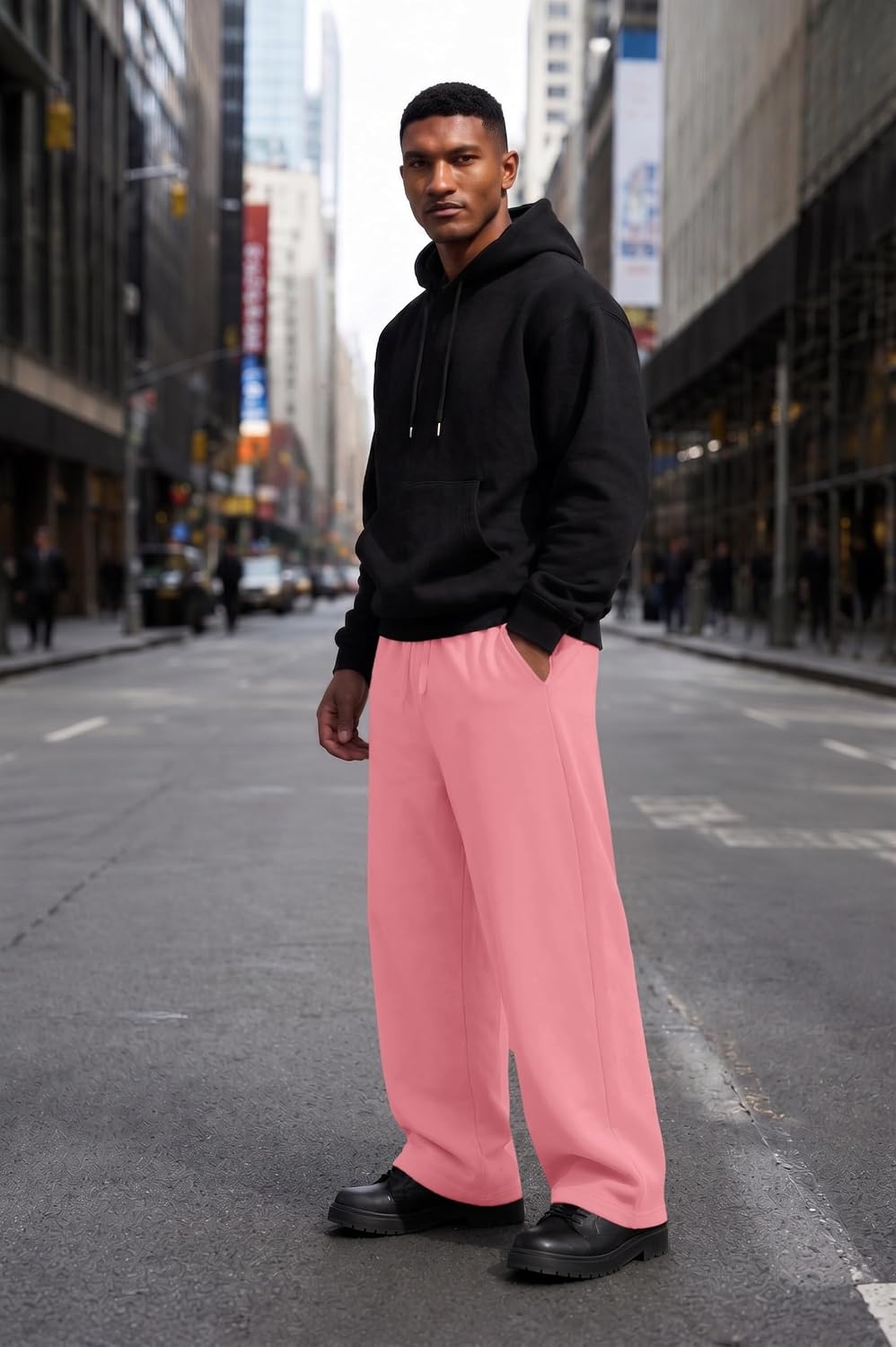 image:imageCOOFANDY Mens Baggy Sweatpants Wide Leg Cotton Fleece Open Bottom SweatpantPinkfleece