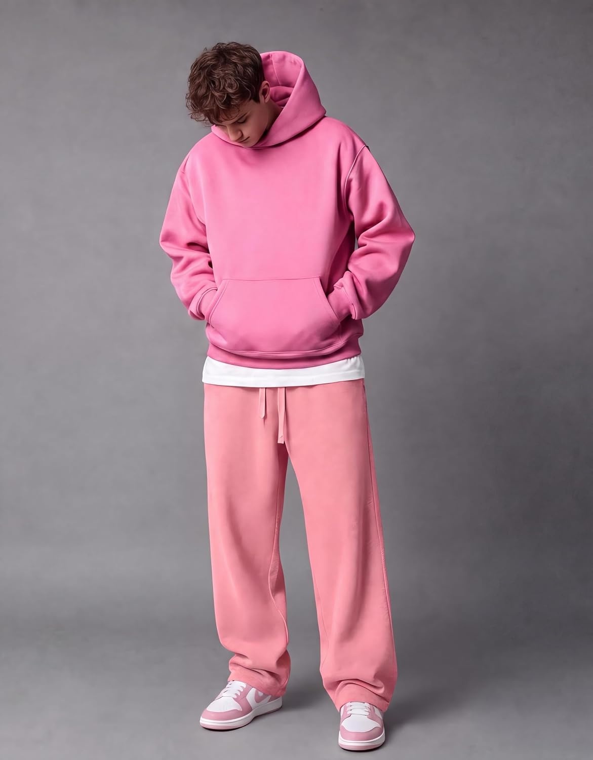 image:imageCOOFANDY Mens Baggy Sweatpants Wide Leg Cotton Fleece Open Bottom SweatpantPinkfleece