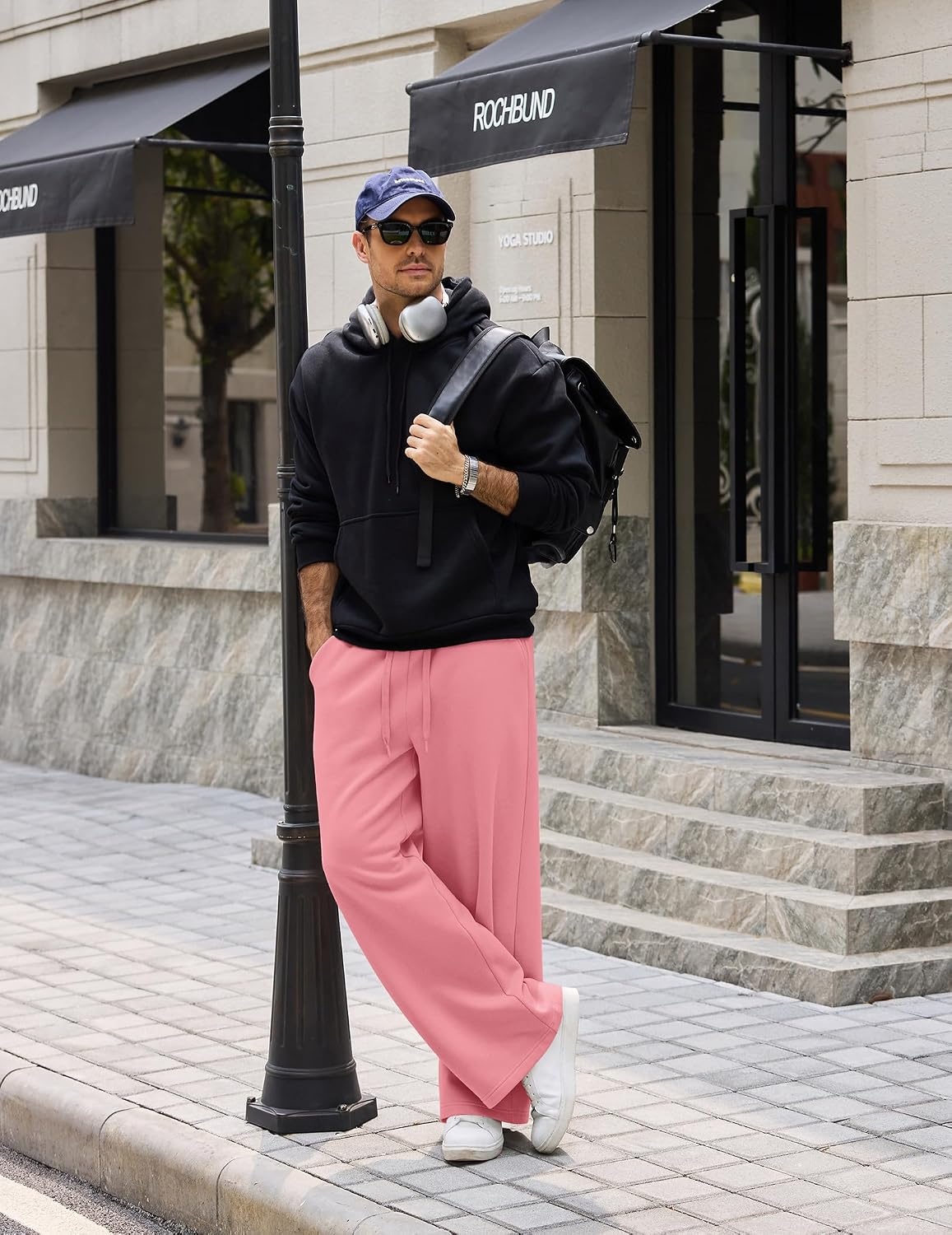 image:imageCOOFANDY Mens Baggy Sweatpants Wide Leg Cotton Fleece Open Bottom SweatpantPinkfleece