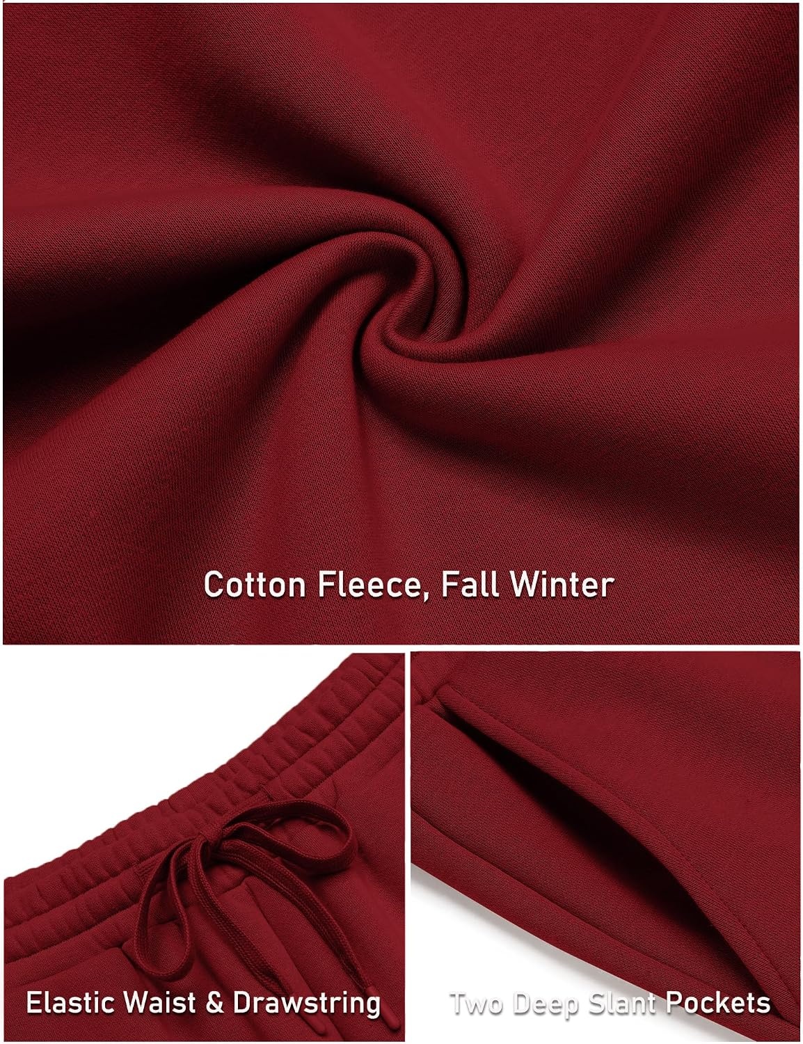 image:imageCOOFANDY Mens Baggy Sweatpants Wide Leg Cotton Fleece Open Bottom SweatpantWine Redfleece