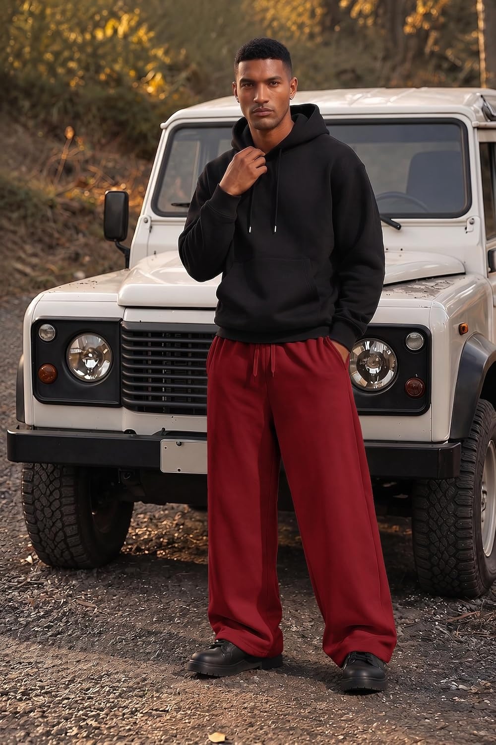 image:imageCOOFANDY Mens Baggy Sweatpants Wide Leg Cotton Fleece Open Bottom SweatpantWine Redfleece