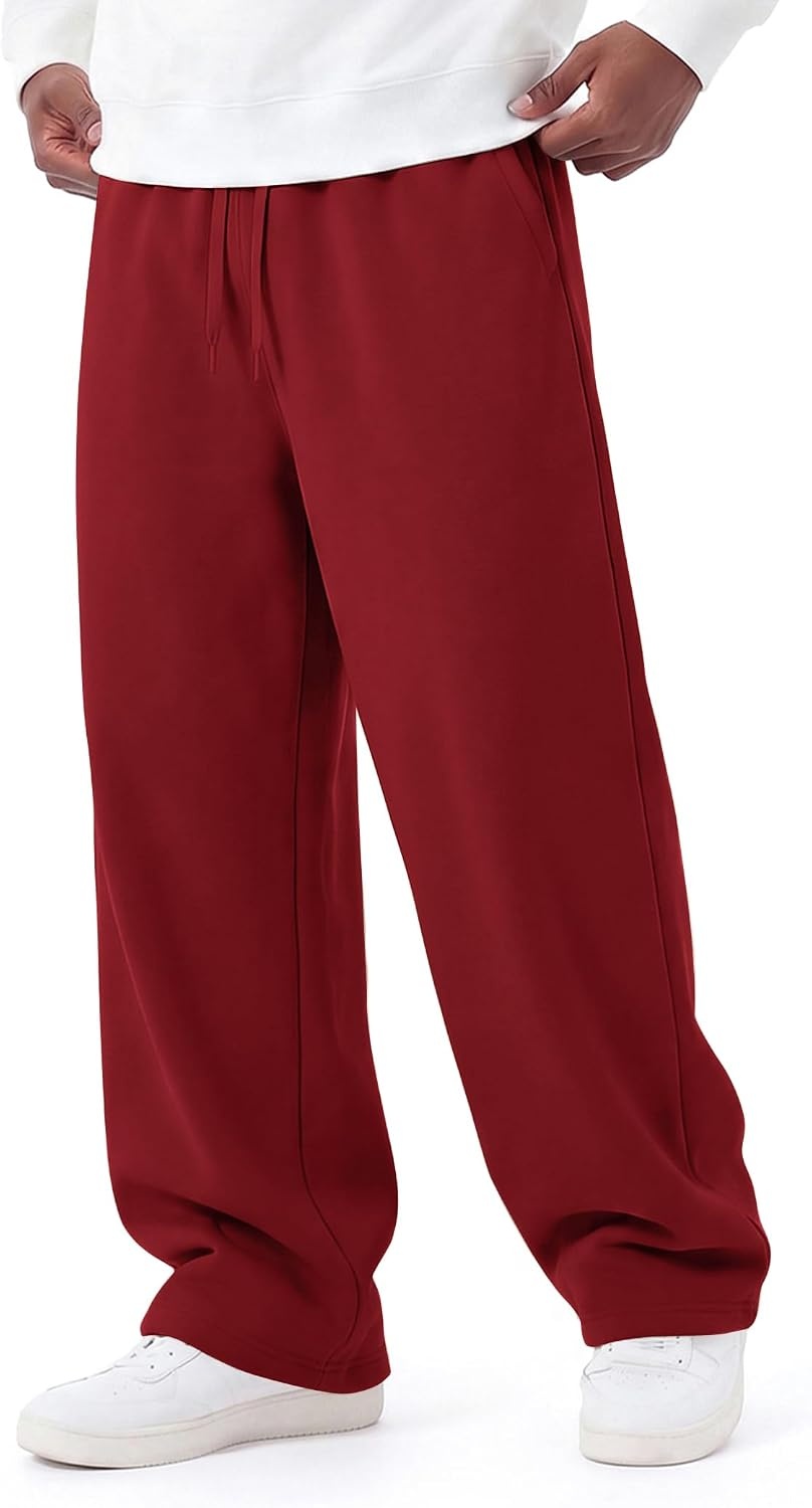 image:imageCOOFANDY Mens Baggy Sweatpants Wide Leg Cotton Fleece Open Bottom SweatpantWine Redfleece
