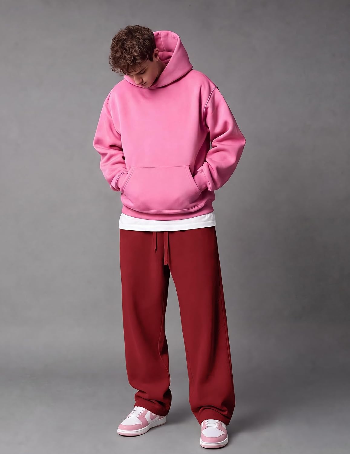 image:imageCOOFANDY Mens Baggy Sweatpants Wide Leg Cotton Fleece Open Bottom SweatpantWine Redfleece