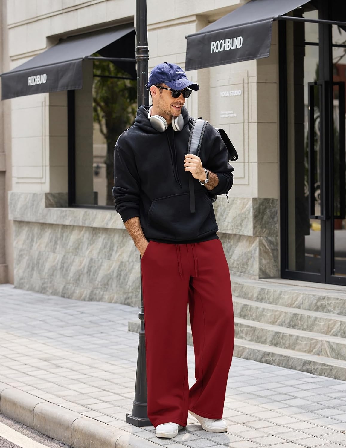 image:imageCOOFANDY Mens Baggy Sweatpants Wide Leg Cotton Fleece Open Bottom SweatpantWine Redfleece