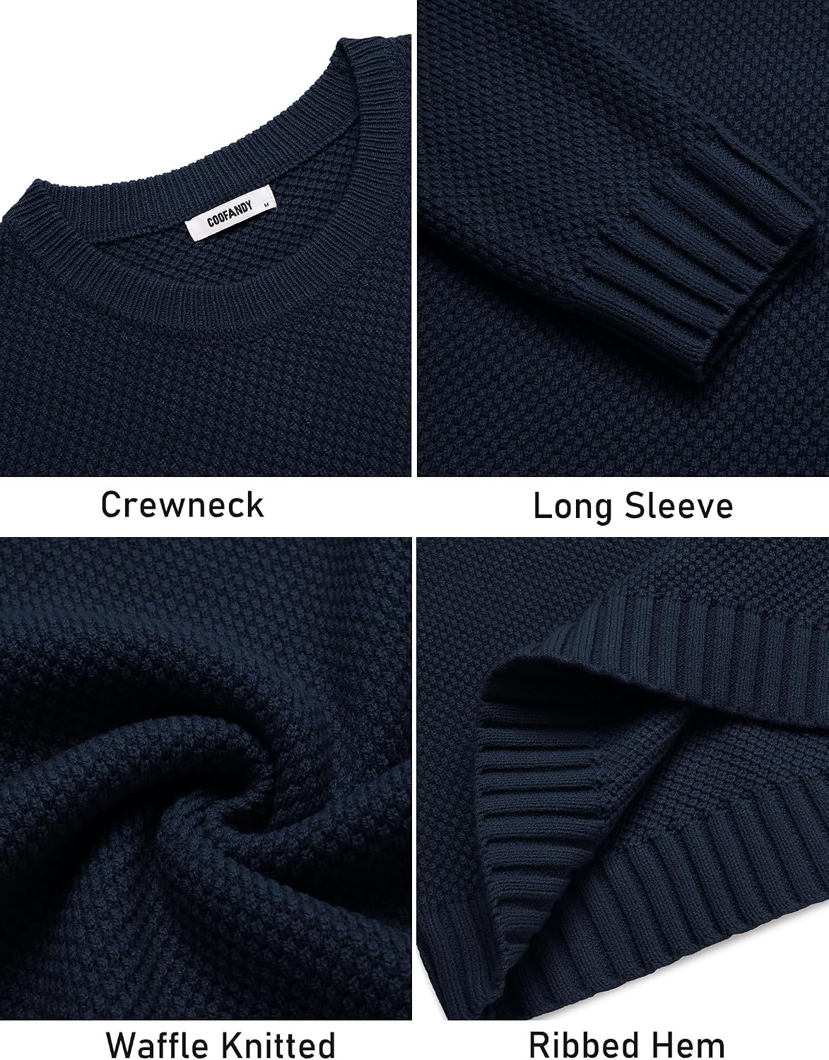image:imageCOOFANDY Mens Casual Crewneck Sweater Long Sleeve Waffle Knit PulloverMidnight Blue