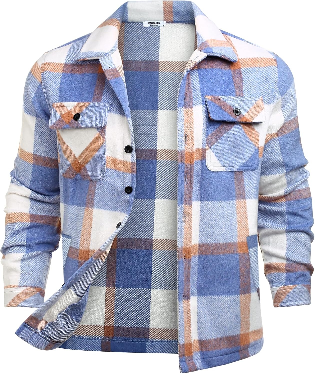 image:imageCOOFANDY Mens Flannel Jacket Fleece Shacket Plaid Shirt Button Down JacketsBlue Block