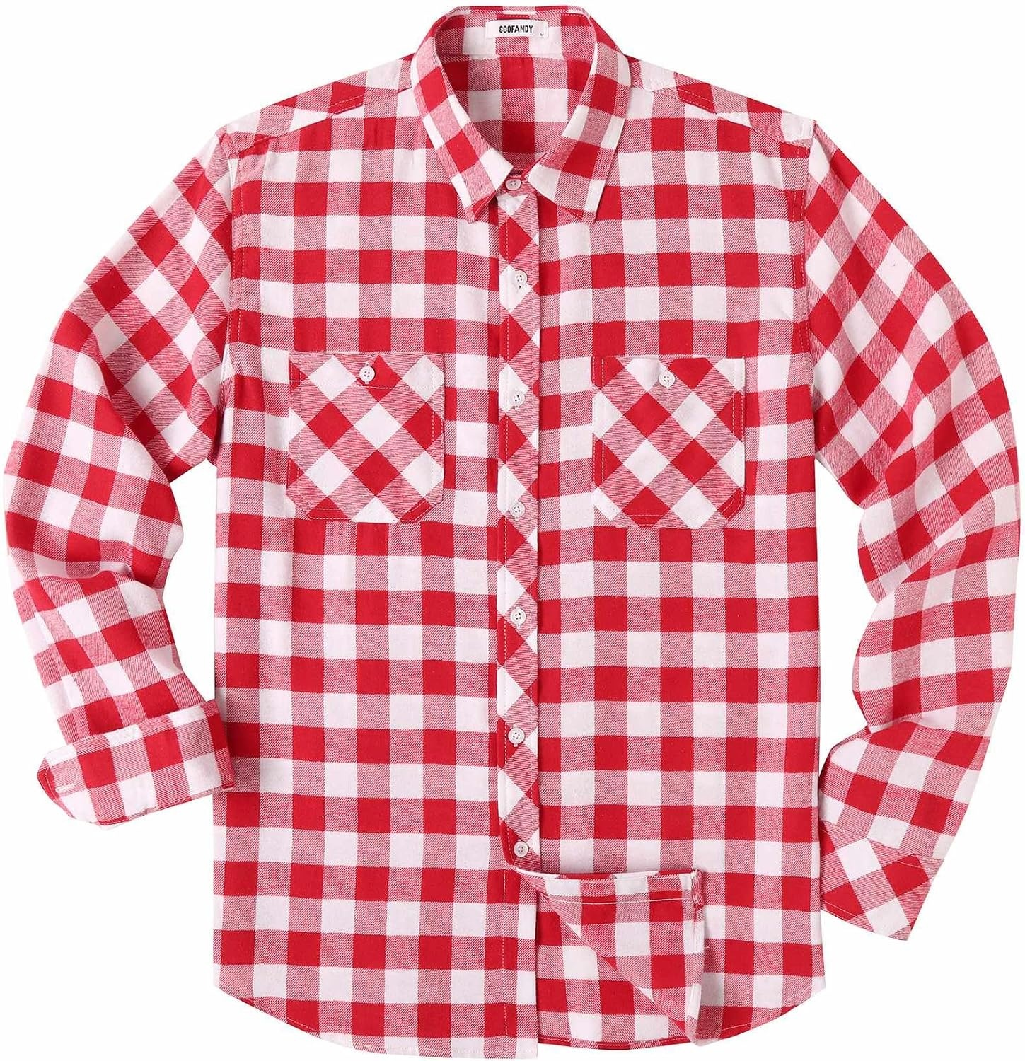 image:imageCOOFANDY Mens Flannel Plaid Shirts Long Sleeve Casual Button Down Shirt with PocketsRed White