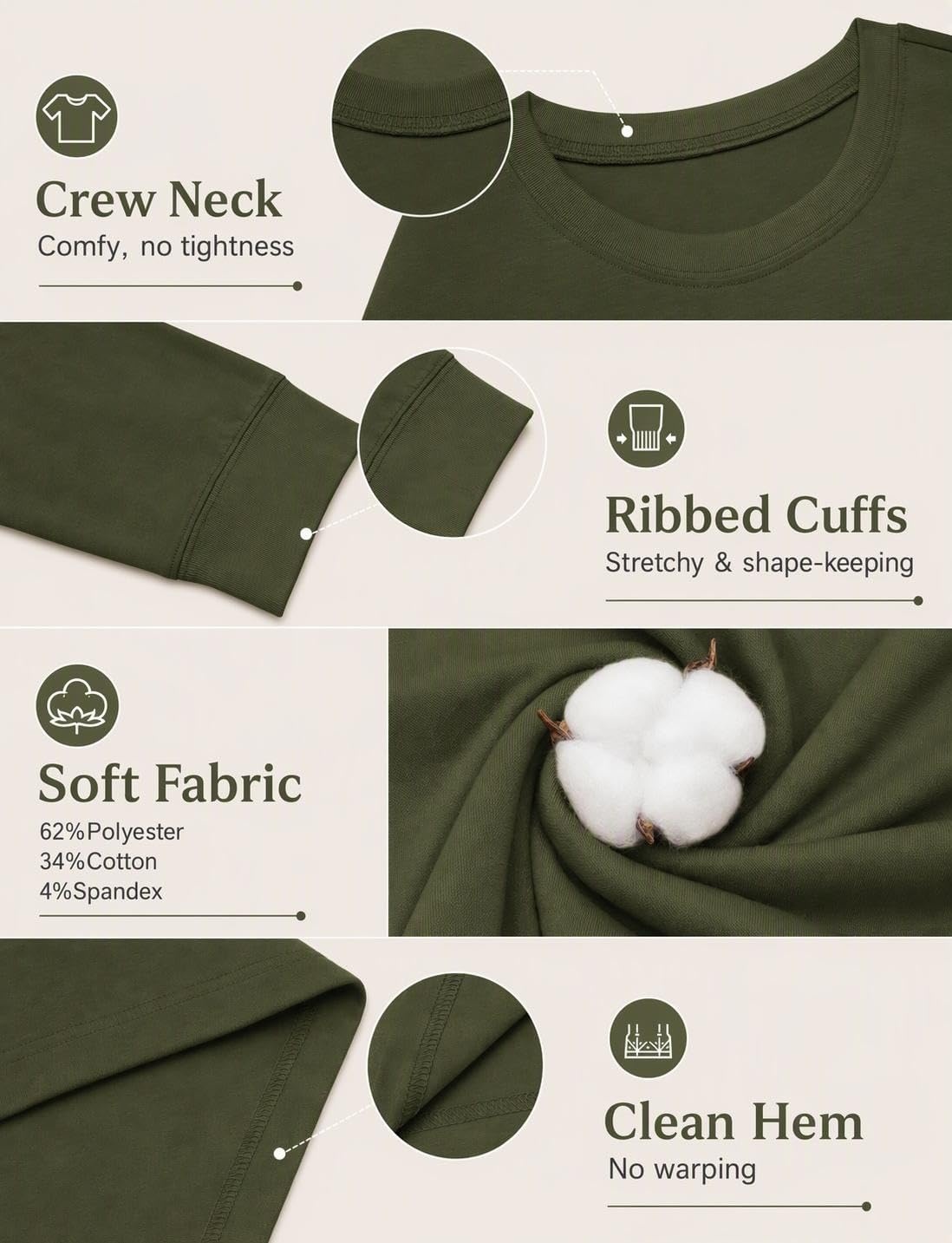 image:imageCOOFANDY Mens Long Sleeve Tee Shirts Crew Neck Cotton TShirt Casual ShirtsArmy Green