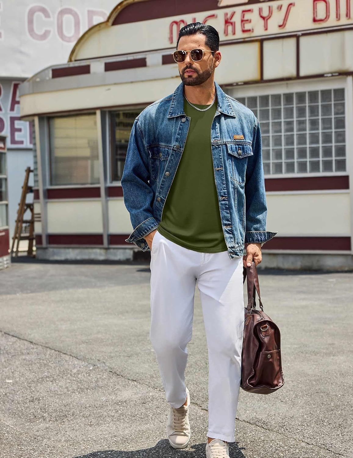 image:imageCOOFANDY Mens Long Sleeve Tee Shirts Crew Neck Cotton TShirt Casual ShirtsArmy Green