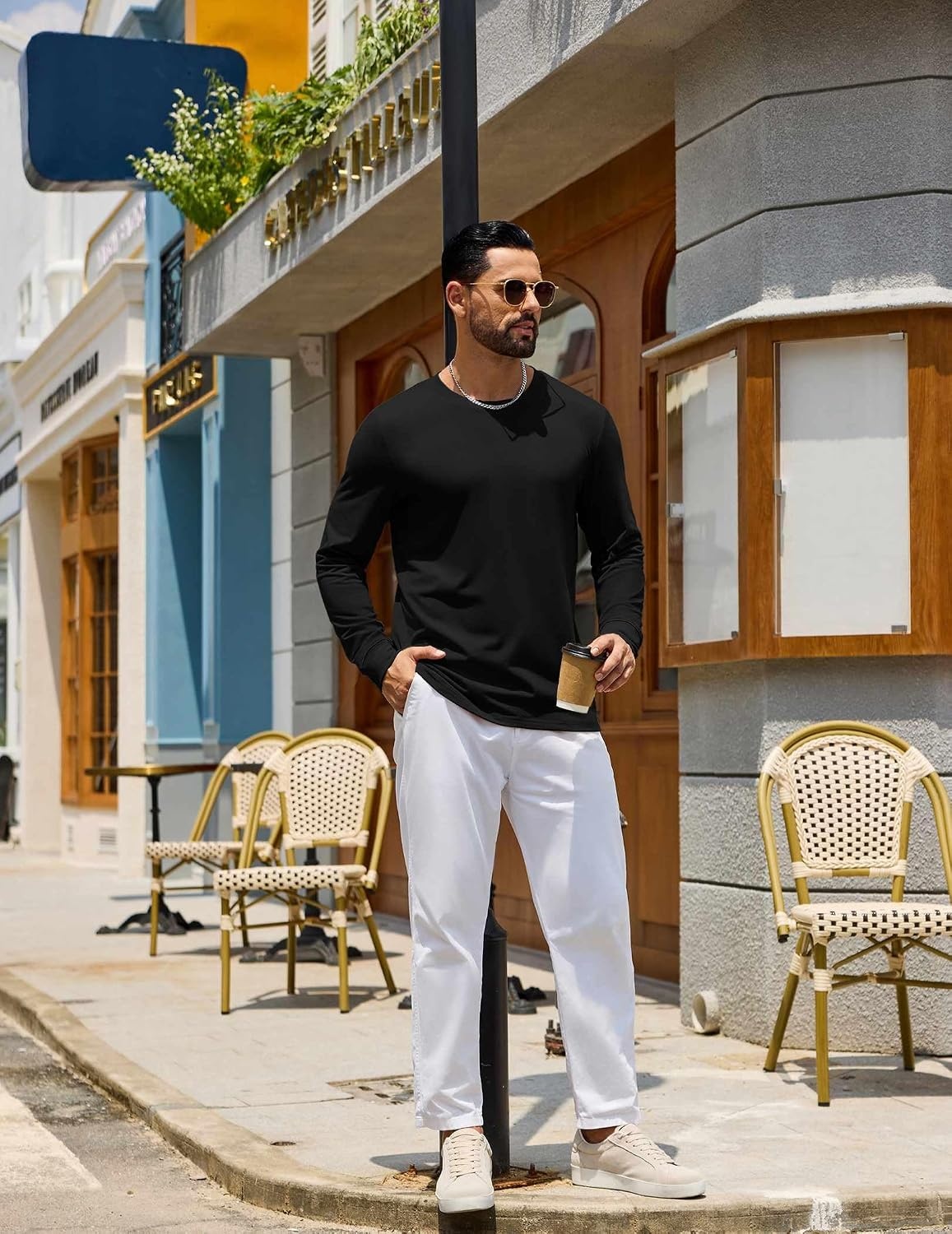 image:imageCOOFANDY Mens Long Sleeve Tee Shirts Crew Neck Cotton TShirt Casual ShirtsBlack