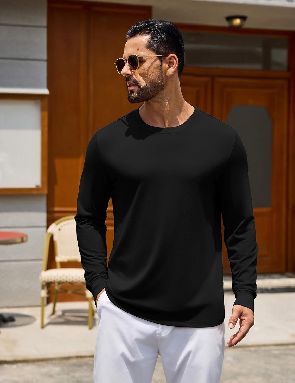 image:imageCOOFANDY Mens Long Sleeve Tee Shirts Crew Neck Cotton TShirt Casual ShirtsBlack
