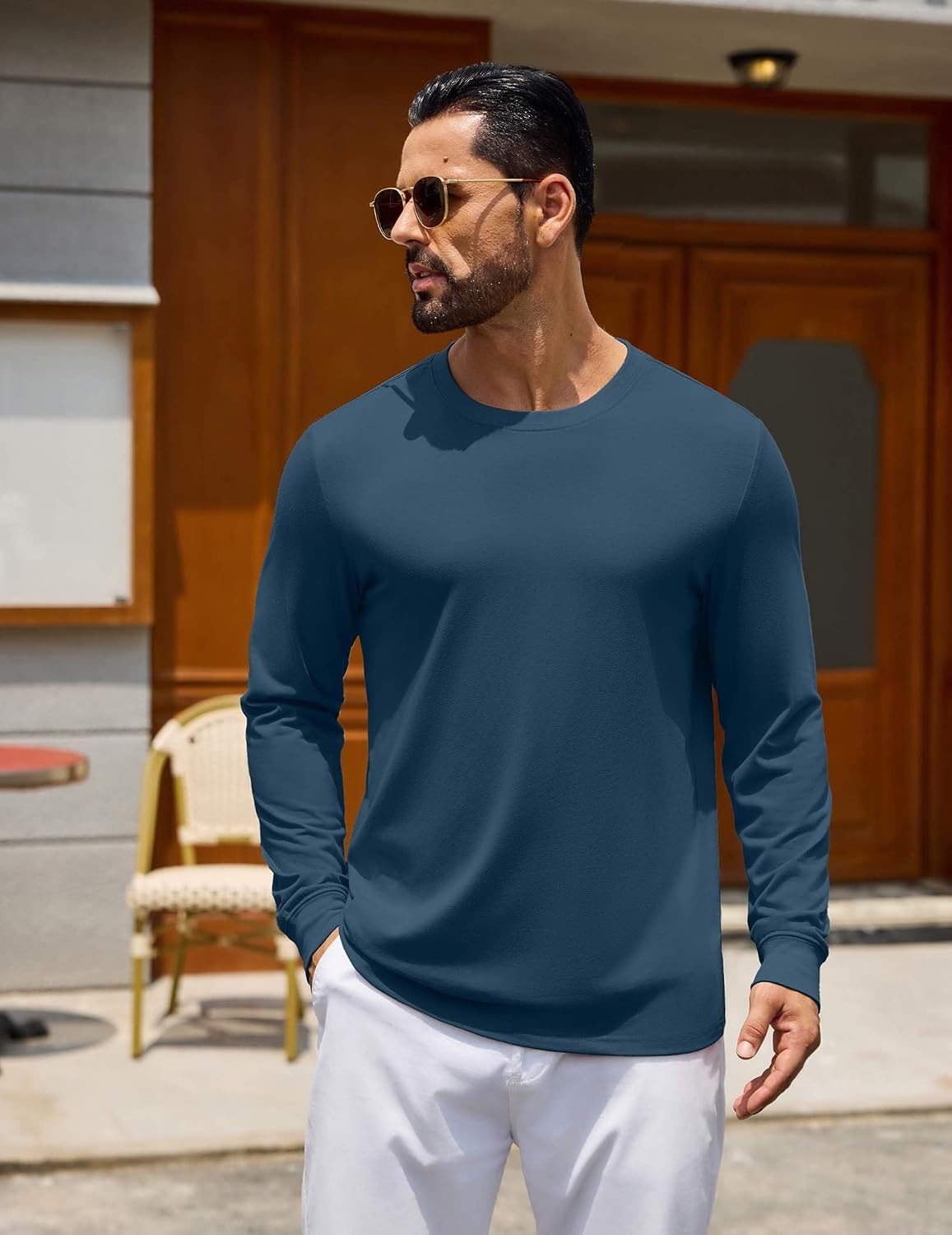 image:imageCOOFANDY Mens Long Sleeve Tee Shirts Crew Neck Cotton TShirt Casual ShirtsBlue