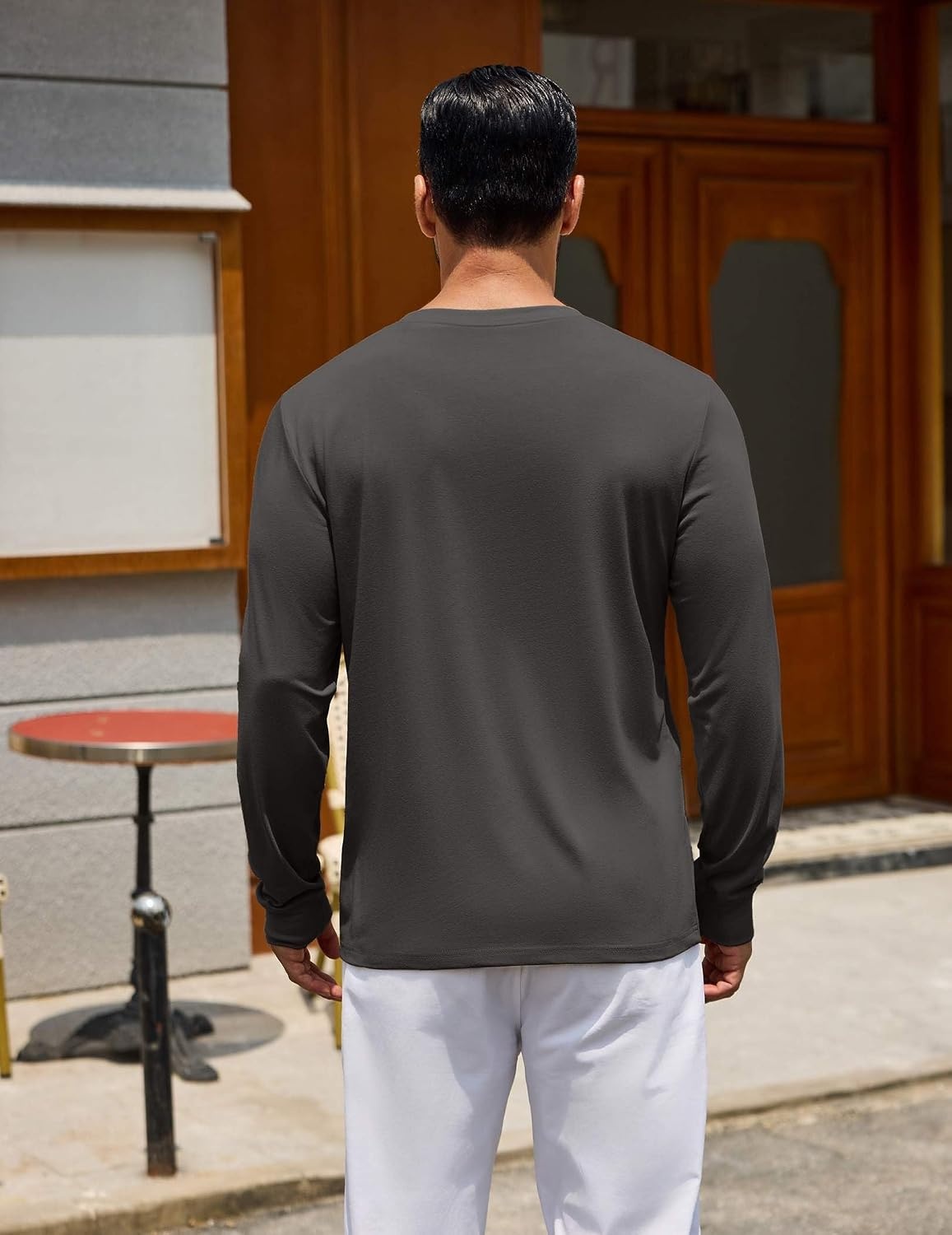 image:imageCOOFANDY Mens Long Sleeve Tee Shirts Crew Neck Cotton TShirt Casual ShirtsDark Grey
