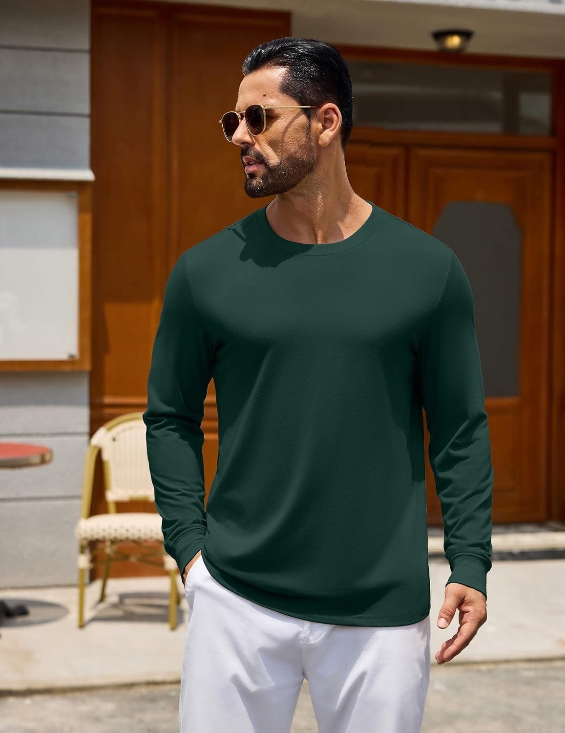 image:imageCOOFANDY Mens Long Sleeve Tee Shirts Crew Neck Cotton TShirt Casual ShirtsGreen