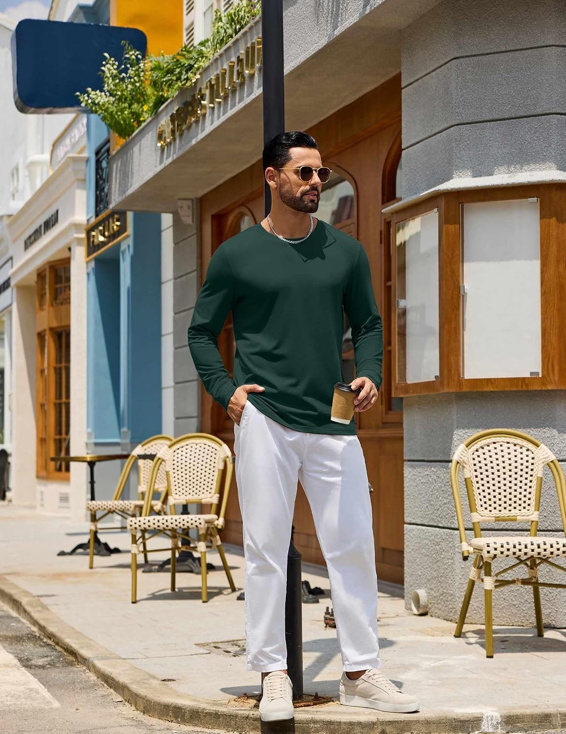 image:imageCOOFANDY Mens Long Sleeve Tee Shirts Crew Neck Cotton TShirt Casual ShirtsGreen