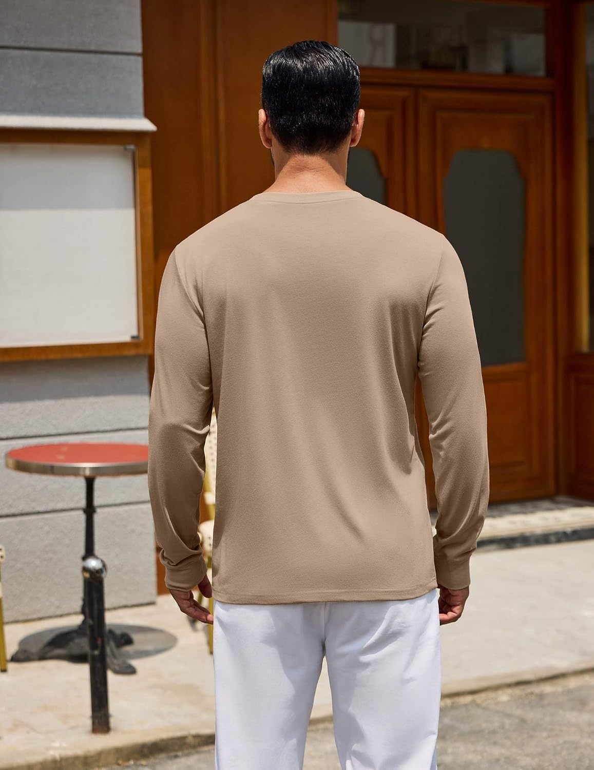 image:imageCOOFANDY Mens Long Sleeve Tee Shirts Crew Neck Cotton TShirt Casual ShirtsKhaki