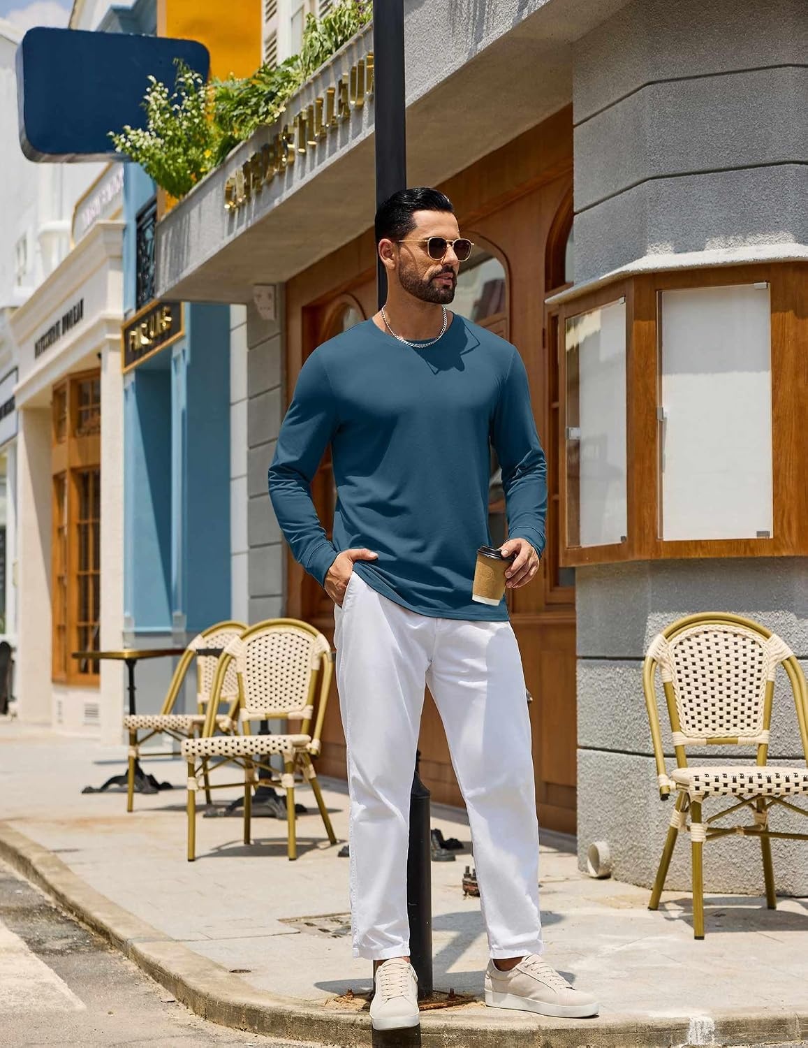 image:imageCOOFANDY Mens Long Sleeve Tee Shirts Crew Neck Cotton TShirt Casual ShirtsMidnight Blue